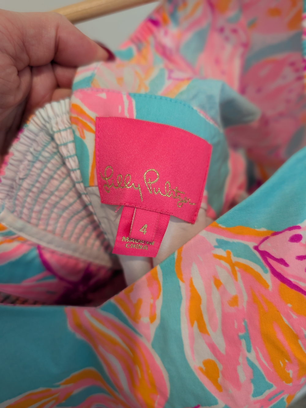 Lilly Pulitzer Aqua Mini Dress with Pink Floral Print - Picture 2 of 2